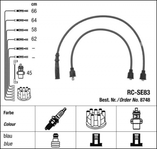 Zapalovací kabely NGK Peugeot 204 1.1 (09.75-12.77) RC-SE83 8748 (sada)