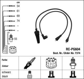 Zapalovací kabely NGK Peugeot 205 1.4 (02.83-07.87) RC-PG604 7374 (sada)
