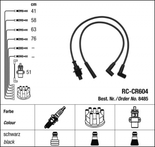 Zapalovací kabely NGK Peugeot 205 1.6 (02.83-06.94) RC-CR604 8485 (sada)