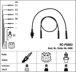 Zapalovací kabely NGK Peugeot 205 1.9 GTi (08.88-05.97) RC-PG603 8495 (sada)