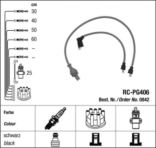 Zapalovací kabely NGK Peugeot 304 1.3 (10.69-08.77) RC-PG406 842 (sada)