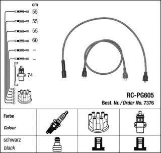 Zapalovací kabely NGK Peugeot 309 1.1 (10.85-10.91) RC-PG605 7376 (sada)