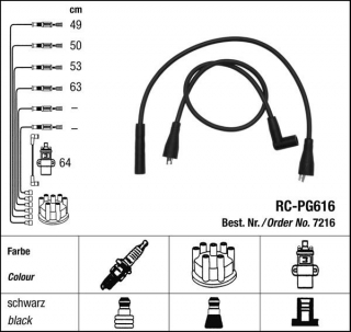 Zapalovací kabely NGK Peugeot 309 1.1 (10.85-10.91) RC-PG616 7216 (sada)