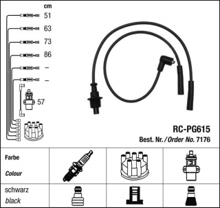 Zapalovací kabely NGK Peugeot 309 1.9 GT (05.87-08.89) RC-PG615 7176 (sada)