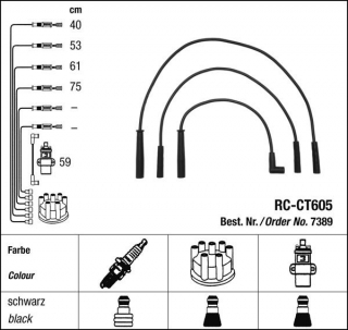 Zapalovací kabely NGK Peugeot 405 1.9 (06.87-07.92) RC-CT605 7389 (sada)