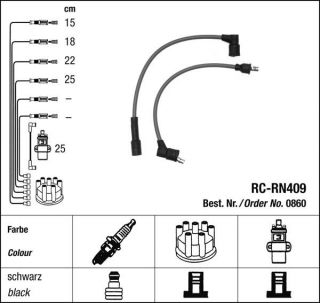 Zapalovací kabely NGK Reliant Rebel 0.7 (08.71-02.75) RC-RN409 860 (sada)