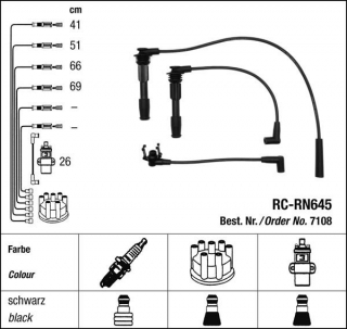Zapalovací kabely NGK Renault Clio 1.8 16S (02.91-10.92) RC-RN645 7108 (sada)