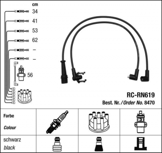 Zapalovací kabely NGK Renault Espace 2.2 RN (01.91-10.96) RC-RN619 8470 (sada)