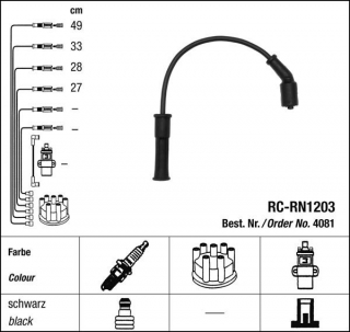 Zapalovací kabely NGK Renault Laguna 1.6 (11.97-05.95) RC-RN1203 4081 (sada)