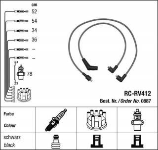 Zapalovací kabely NGK Rover 214 1.4 (01.90-12.95) RC-RV412 887 (sada)