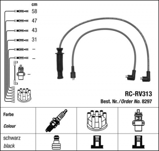 Zapalovací kabely NGK Rover 220 2.0 GTi (10.91-09.97) RC-RV313 8297 (sada)