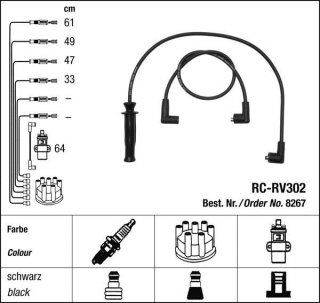 Zapalovací kabely NGK Rover 220 2.0 Turbo (02.92-12.95) RC-RV302 8267 (sada)