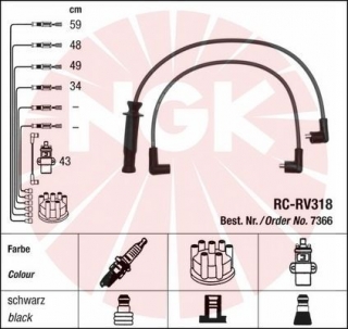 Zapalovací kabely NGK Rover 620 2.0 Turbo (05.94-08.98) RC-RV318 7366 (sada)