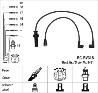 Zapalovací kabely NGK Rover 820 2.0 Turbo (10.88-10.91) RC-RV316 8461 (sada)
