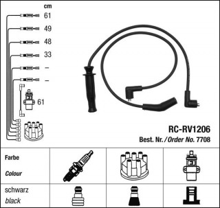 Zapalovací kabely NGK Rover 820 2.0 Turbo (10.93-01.96) RC-RV1206 7708 (sada)