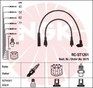 Zapalovací kabely NGK Seat Ibiza 1.7 (07.91-01.93) RC-ST1201 5575 (sada)