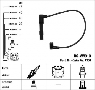Zapalovací kabely NGK Seat Toledo 1.6 (02.00-05.06) RC-VW910 7306 (sada)
