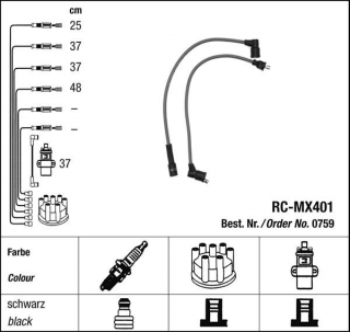 Zapalovací kabely NGK Škoda Pick Up 1.3 (10.91-07.95) RC-MX401 759 (sada)