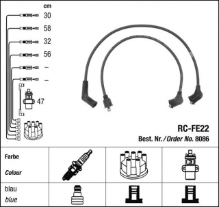Zapalovací kabely NGK Subaru 1800 1.8 (06.85-07.89) RC-FE22 8086 (sada)