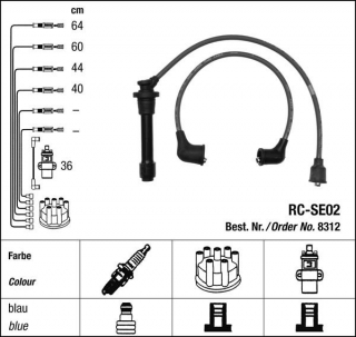Zapalovací kabely NGK Suzuki Swift 1.6 (03.89-07.92) RC-SE02 8312 (sada)