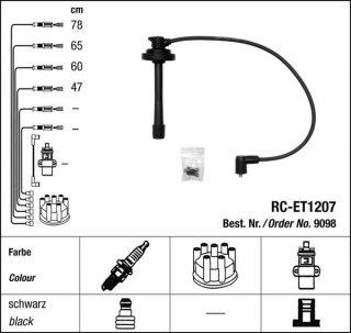 Zapalovací kabely NGK Toyota Camry 2.0 (11.86-05.91) RC-ET1207 9098 (sada)
