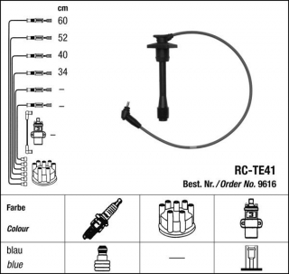 Zapalovací kabely NGK Toyota Carina 1.6 (02.92-09.94) RC-TE41 9616 (sada)