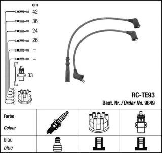Zapalovací kabely NGK Toyota Carina 1.6 (05.85-11.87) RC-TE93 9649 (sada)