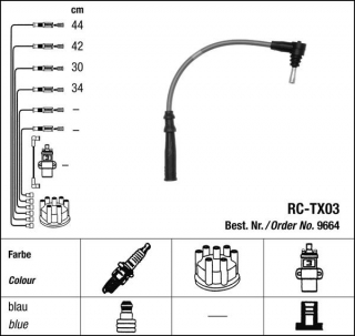 Zapalovací kabely NGK Toyota Carina 1.6 AT171 (10.83-11.87) RC-TX03 9664 (sada)