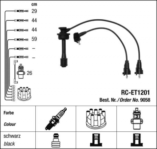 Zapalovací kabely NGK Toyota Carina 2.0 GT (02.92-09.97) RC-ET1201 9058 (sada)