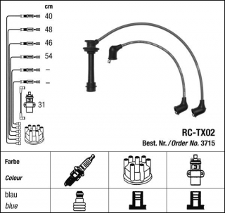 Zapalovací kabely NGK Toyota Celica 1.6 GTi (08.85-08.89) RC-TX02 3715 (sada)