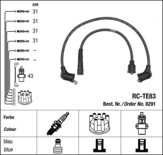 Zapalovací kabely NGK Toyota Celica 2.0 GT (08.77-07.81) RC-TE83 8291 (sada)