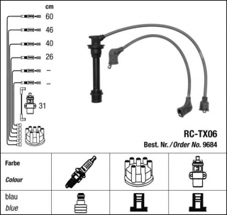 Zapalovací kabely NGK Toyota Celica 2.0 GTi (08.87-08.88) RC-TX06 9684 (sada)