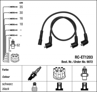 Zapalovací kabely NGK Toyota Corolla 1.3 (08.83-04.87) RC-ET1203 9072 (sada)