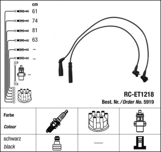 Zapalovací kabely NGK Toyota Hiace 2.4 (08.89-07.95) RC-ET1218 5919 (sada)