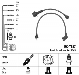 Zapalovací kabely NGK Toyota Liteace 1.5 (10.85-12.91) RC-TE87 9643 (sada)
