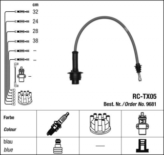 Zapalovací kabely NGK Toyota Model F 1.8 (11.82-07.86) RC-TX05 9681 (sada)