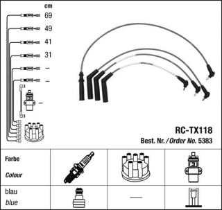 Zapalovací kabely NGK Toyota Starlet 1.3 (12.89-12.95) RC-TX118 5383 (sada)