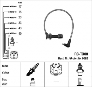 Zapalovací kabely NGK Toyota Supra 3.0 Turbo (08.87-04.93) RC-TX08 9692 (sada)