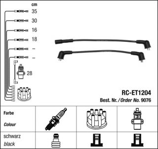 Zapalovací kabely NGK Toyota Tercel 1.3 (06.79-08.84) RC-ET1204 9076 (sada)