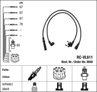 Zapalovací kabely NGK Volvo 240 2.1 Turbo (10.82-08.84) RC-VL611 8840 (sada)