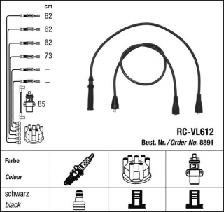 Zapalovací kabely NGK Volvo 244 2.1 (09.78-09.82) RC-VL612 8891 (sada)