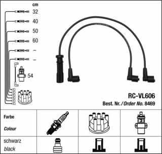 Zapalovací kabely NGK Volvo 940 2.3 (09.90-08.92) RC-VL606 8469 (sada)