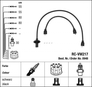 Zapalovací kabely NGK VW 1303 1.2 (08.72-12.79) RC-VW217 948 (sada)