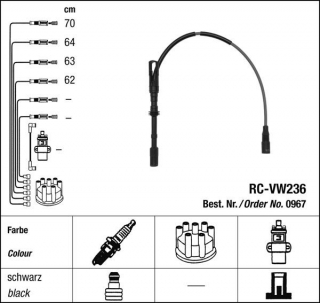 Zapalovací kabely NGK VW Bora 1.8 (11.98-09.00) RC-VW236 967 (sada)