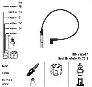 Zapalovací kabely NGK VW Bora 2.3 VR5 (05.99-02.01) RC-VW247 7013 (sada)