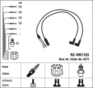 Zapalovací kabely NGK VW Caddy 1.6 (08.83-10.92) RC-VW1103 2573 (sada)