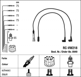 Zapalovací kabely NGK VW Golf 1.0 (08.83-07.85) RC-VW218 949 (sada)