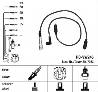 Zapalovací kabely NGK VW Golf 1.8 (08.88-07.91) RC-VW246 7363 (sada)