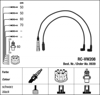 Zapalovací kabely NGK VW Golf 1.8 (08.89-07.93) RC-VW208 939 (sada)