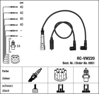 Zapalovací kabely NGK VW Golf 1.8 (08.91-07.95) RC-VW220 951 (sada)